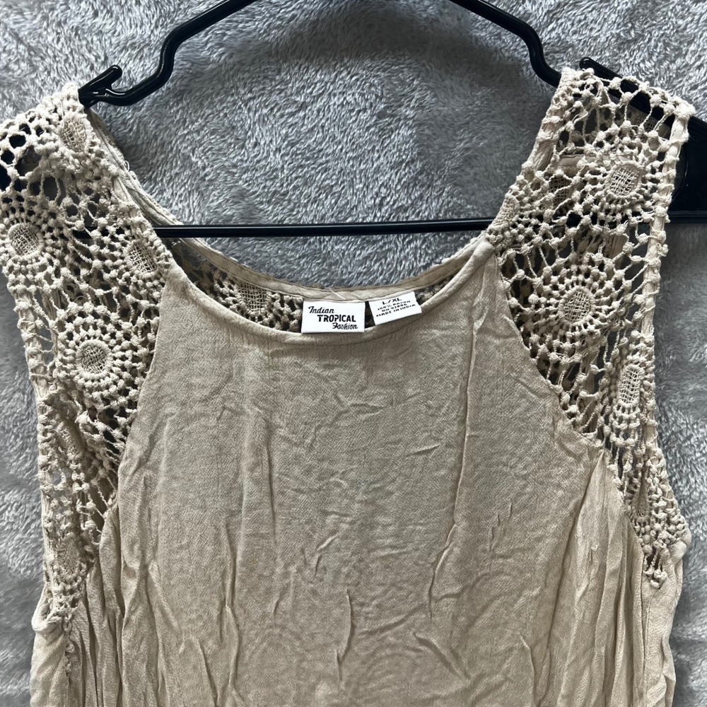 Indian Tropical Fashion Beige Crochet Boho Tank‎ Cottagecore Hippie L/XL